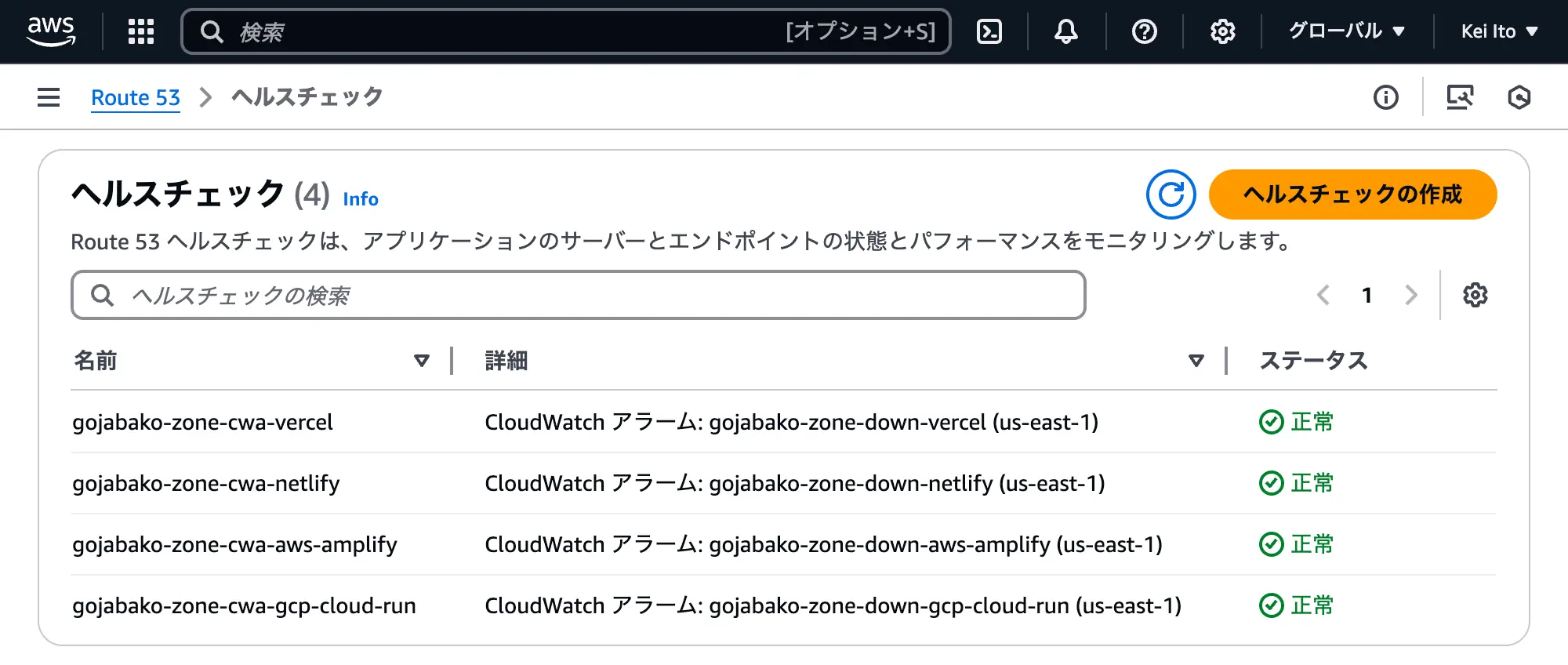 これはAWSエンドポイントのヘルスチェックになるはず。